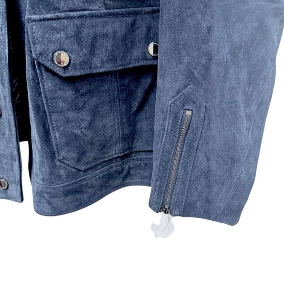 ISAAC MIZRAHI Live! Womens Leather Jacket Blue Suede Snap Front Casual QVC Moto - Picture 8 of 12